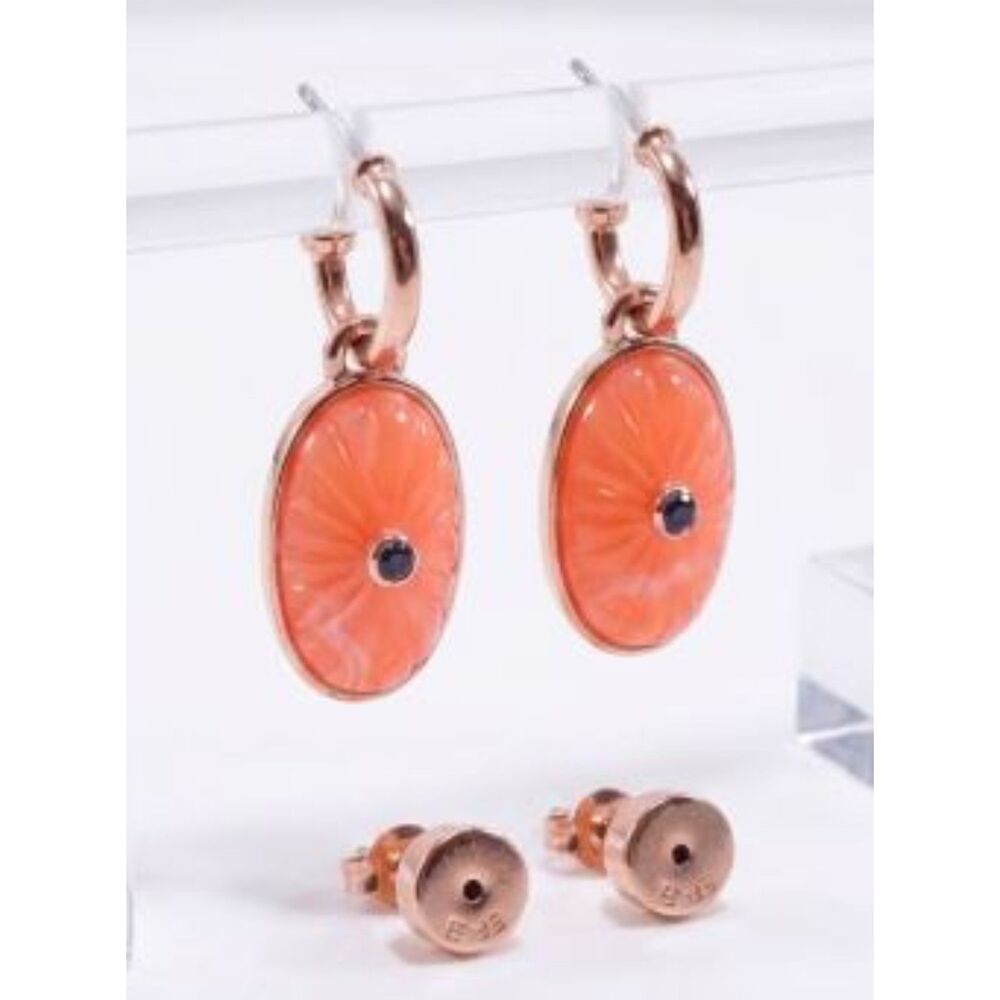 Banana Republic Women's Peach Resin Midnight Crystal Huggie Drop Earrings NWT 48